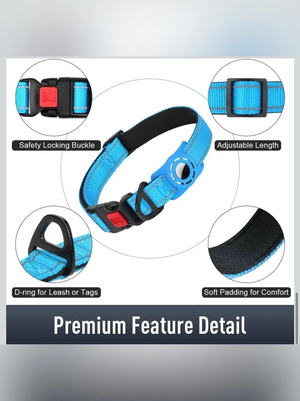 Airtag Dog Collar with AirTag Holder for Medium Dogs, Reflective, Soft Padded &